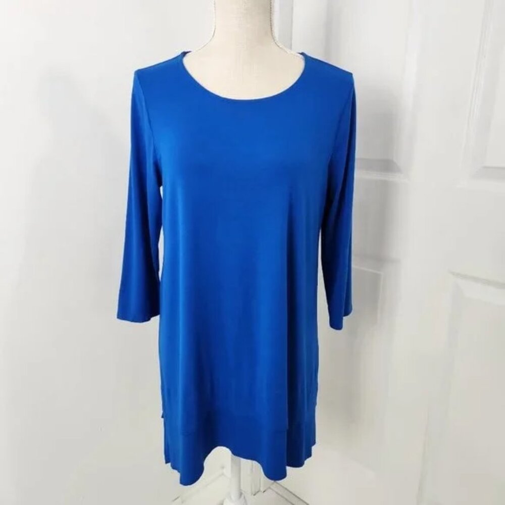 Eileen Fisher Tunic Top Women's XL Blue Jersey Knit Stretch 3/4 Sleeve